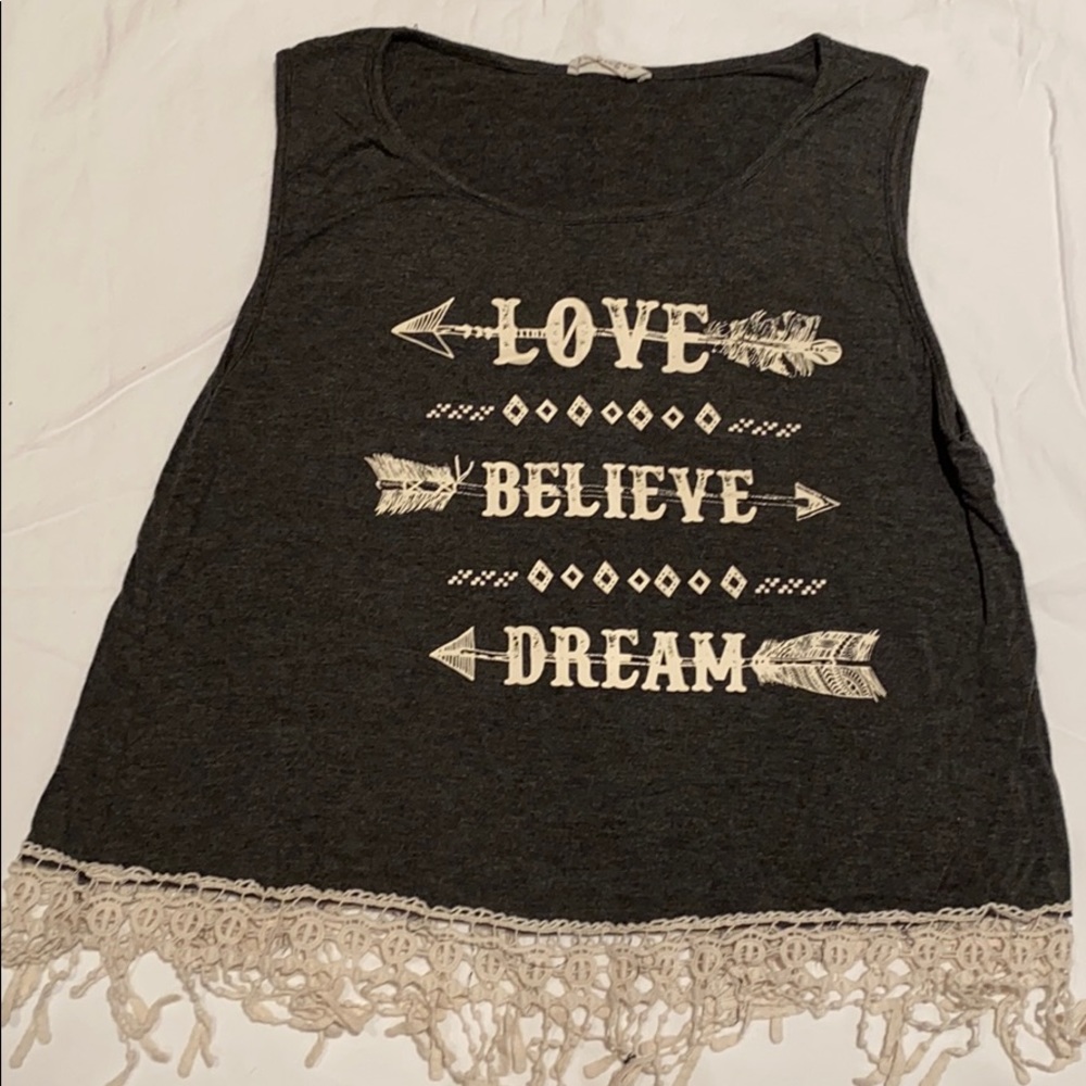 Grey Love Believe Dream Tassel Tank Top